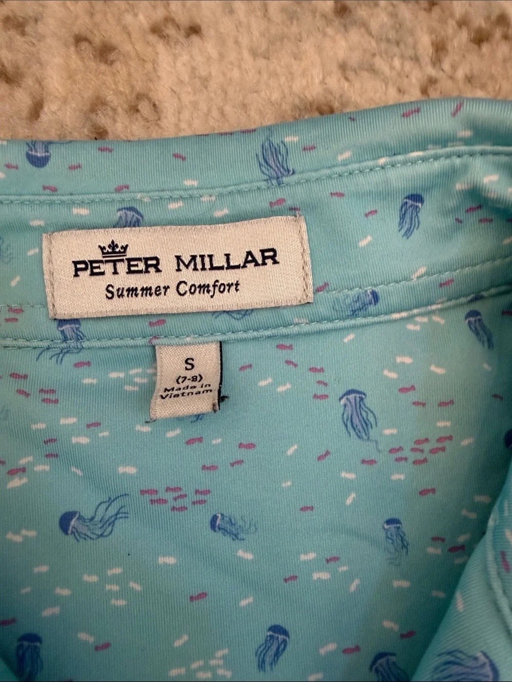 Peter Millar kid’s Aqua Printed Polo NWOT